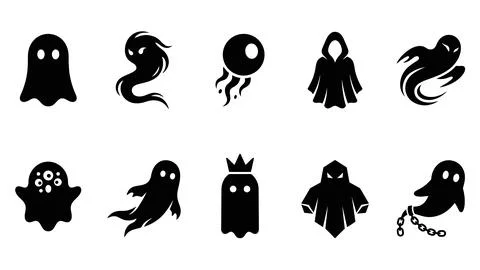 Various spooky ghost silhouettes and mysterious phantom characters for hall.. Stock-Illustration