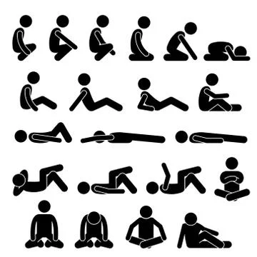 Various Squatting Sitting Lying Down on the Floor Postures Positions Human Man P Stock Illustration