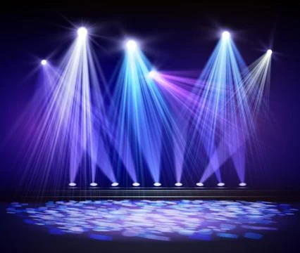 Various stage lights in the dark. Spotlight on stage. Stock Illustration