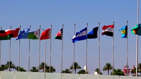 Various state flags at The Peace Icon Memorial in Sharm el Sheikh. Vidéo 214033498