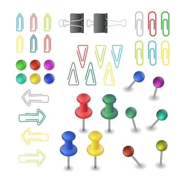 Various stationery with push pin set collection, paper clip, arrow, triangl.. Stock Illustration