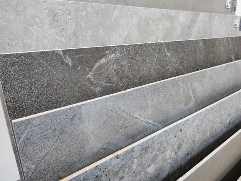 Various stone and tile samples display Stock Photos