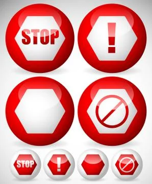 Various stop, attention or warning signs. Vector. Stock Illustration