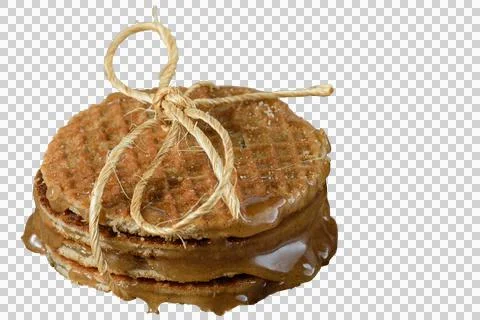 Various stroopwafel with sisal rope loop and melted glucose syrup (PNG). Stock Photos