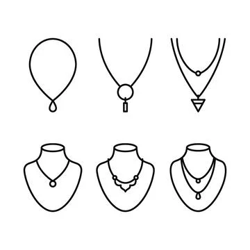 Various Styles of Simple Line Art Necklace Designs Isolated on Transparent .. 스톡 일러스트