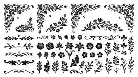 Various stylized icons of animals and objects in black Ilustração Stock