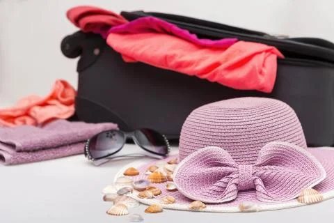 Various Summer Items Ready for Trip Packing Stock Photos