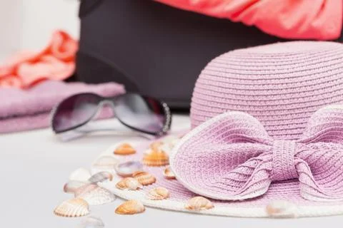 Various Summer Items Ready for Trip Packing Stock Photos