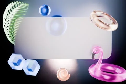 Various summer-themed objects surround a blank card Illustrazione stock