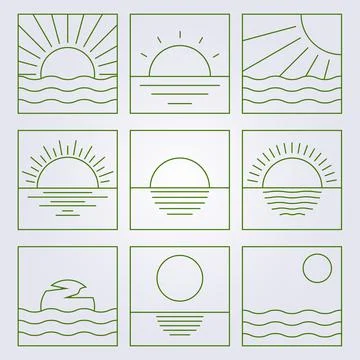 Various of sunset or sunset icon isolated collection bundle set symbol line a Stock Illustration