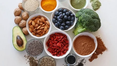 Various superfoods. Stock Footage 95633919