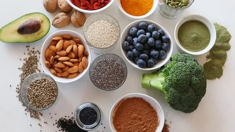 Various superfoods. Stock Footage 95633920