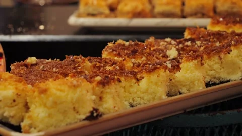 Various sweets, cakes on the table in the hotel buffet. Stock Footage 320558695