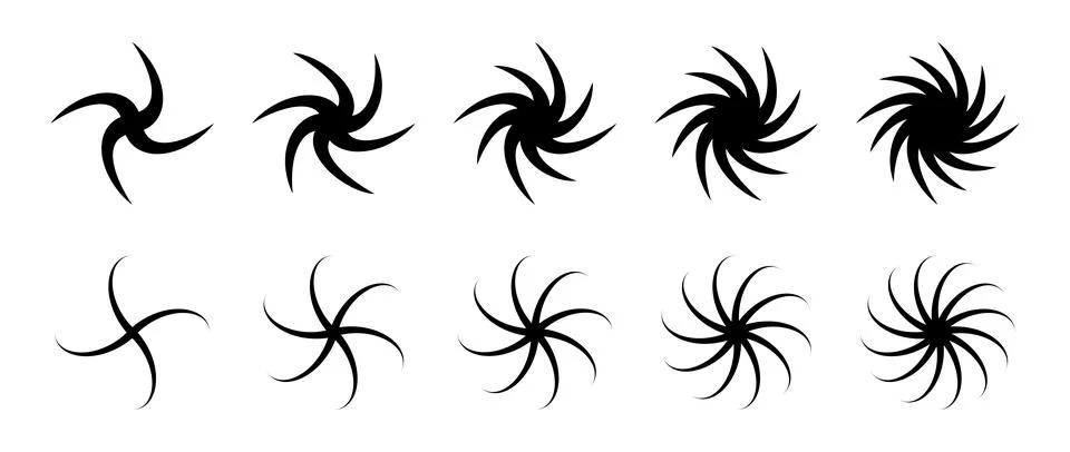 Various swirl element set. Black twirling and rotating effect collection Stock Illustration