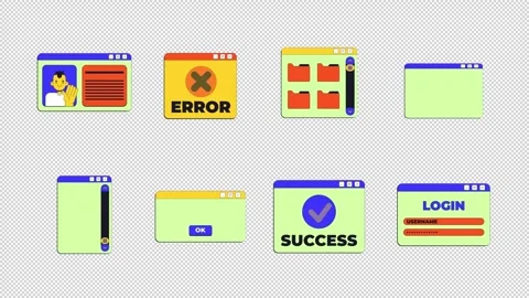 Various system dialog neo brutalism popup UI windows animation set Stock Footage 334656991