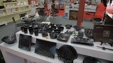 Various tableware at trade shows,china. Stock Footage 35508538