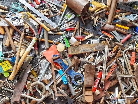 Various technician equipment It is a second-hand product placed on the floo.. Stock Photos