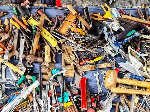Various technician equipment It is a second-hand product placed on the floo.. Stock Photos