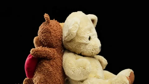Various teddy bears rotates on a black background, children's toy Stock Footage 147549625