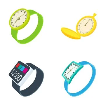 Various timekeeping devices, watches, and a pocket watch Stock Illustration
