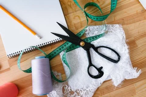 The various tools and accessories for needlework, top view Stock Photos