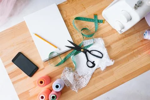 The various tools and accessories for needlework, top view Stock Photos