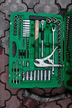 Various Tools in the Box Belt Wrenches Stock Photos