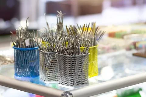 Various tools for dentist on counter Stock Photos