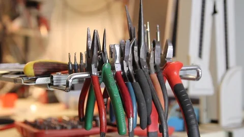 Various tools for electronic repairs, repair shop Stock Footage 120472345