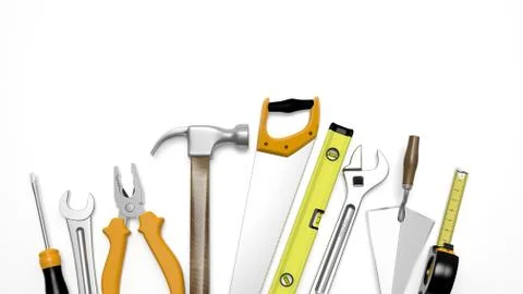 Various tools isolated on white background Stock Illustration