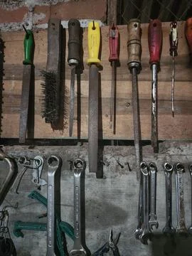 Various tools for manual work organized Stock Photos