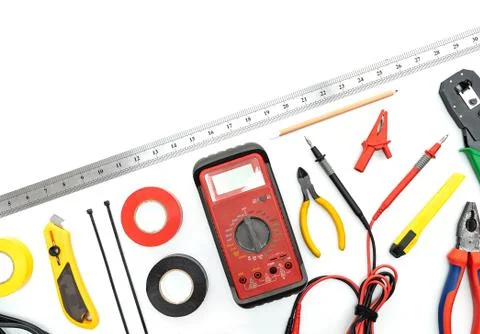 Various tools for repair, a tool kit for the home, on a white background, saf Stock Photos