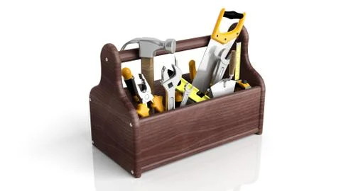 Various tools in toolkit, isolated on white background Stock Illustration