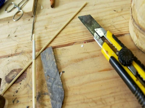Various tools on wooden table 4k Video stock 84048047