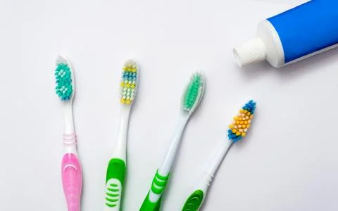 Various toothbrushes on a white background.. Stock Photos