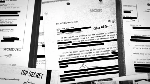 Various top secret looking files and documents with censored text and info Stock-Footage 286231430