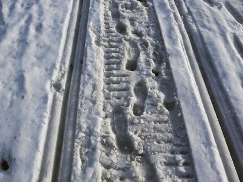 Various Tracks On Snow Stockfoto's