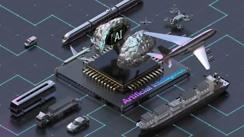 Various transportation controlled by Brain ' Artificial Intelligence'. 4k. 스톡 동영상 150915246