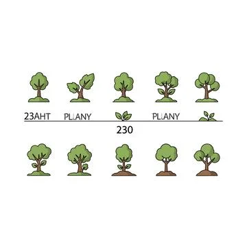 Various tree types and growth stages pixel art icons 스톡 일러스트