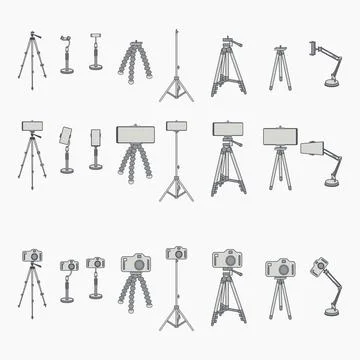 Various Tripod Camera And Smartphone Mobile Setup 스톡 일러스트