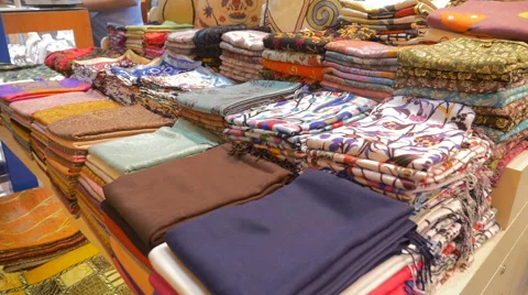 Various type of blankets in open market Stock Footage 65874356