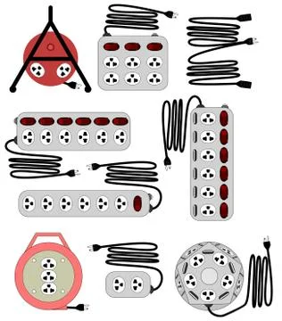 Various type of electrical socket and cord extender vector set イラスト素材