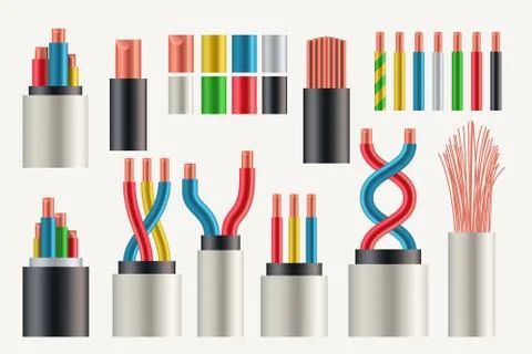 Various types and colors electrical cables set Stock Illustration