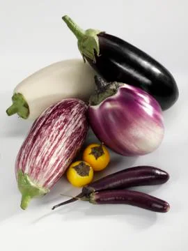 Various types of aubergines Stock Photos