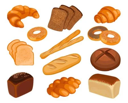 Various types of baked goods realistic style illustration Stock Illustration