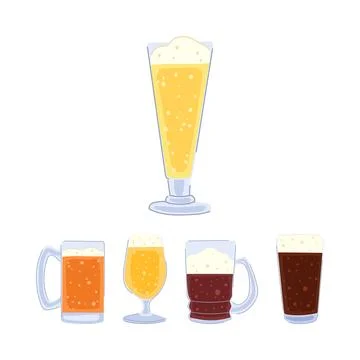 Various types of beer in different glasses Stock Illustration