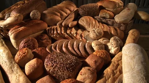 Various types of bread and bread rolls Stock Footage 8572683