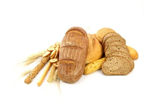 Various types of bread and other wheat products 스톡 사진