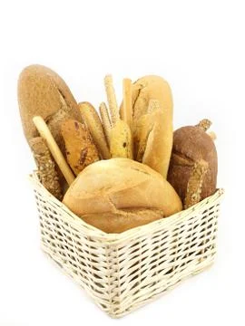 Various types of bread and other wheat products Stock Photos
