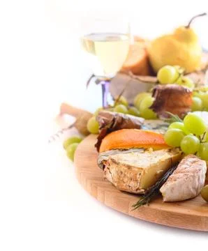 Various types of cheese and wine Stock Photos